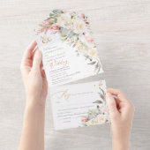 PixDezines H2 Blush Alabaster Cream-Rozen All In One Uitnodiging (Afscheurbaar)