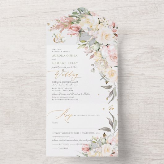 PixDezines H2 Blush Alabaster Cream-Rozen All In One Uitnodiging (Binnen)