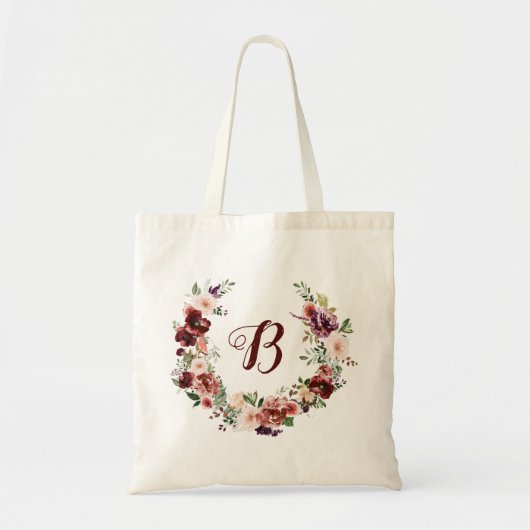 PixDezines H2 Blush Burgundy Bloemen Bruidsdouche Tote Bag (Voorkant)