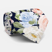 PixDezines H2 Blush Navy+Dusty Blue Rozen Stropdas (Opgerold)