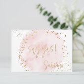 PixDezines H2 Blush Pink Gold Bat Mitzvah RSVP Inv Kaart (Staand voorkant)
