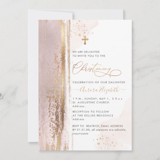 PixDezines H2 Blush Rose Christening Invitation (Devant)