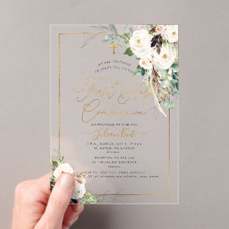 PixDezines H2 Blush Roses First Holy Communion Acryl Uitnodigingen