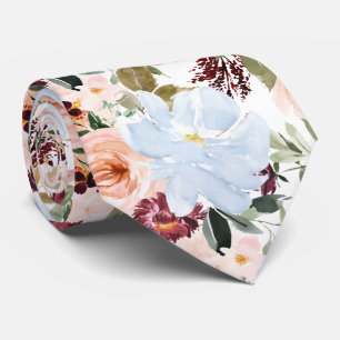 PixDezines H2 Blush Roze Stof Blauwe Bloemen Stropdas