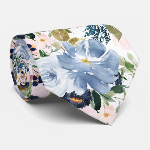 PixDezines H2 Blush Roze Stof Blauwe Bloemen Stropdas