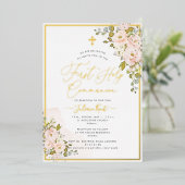 PixDezines H2 Blush Rozen Eerste Heilige Communie Folie Uitnodiging (Staand Voorkant)