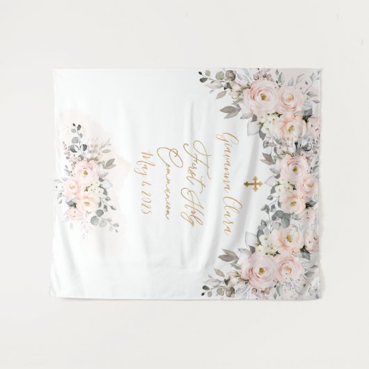 PixDezines H2 Blush Rozen Eerste Heilige Communie Wandkleed (Voorkant (horizontaal))