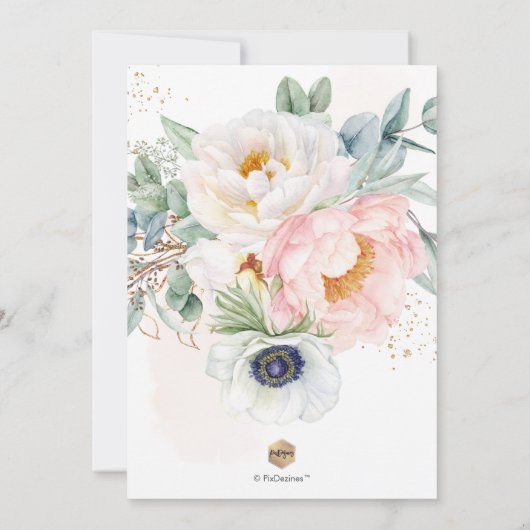 PixDezines H2 Blush White Peonies Baptisme Kaart (Achterkant)