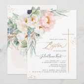 PixDezines H2 Blush White Peonies Baptisme Kaart (Voorkant / Achterkant)