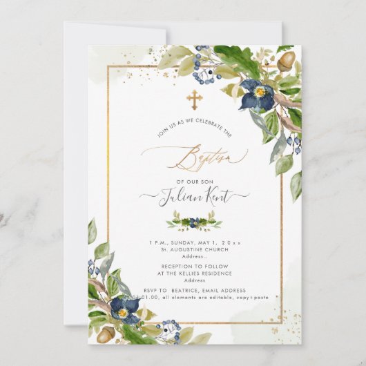 PixDezines H2 Chêne sur Berry Invitation Baptême (Devant)