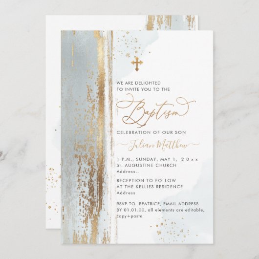 PixDezines H2 Dusty Blue Baptism Invitation (Devant / Derrière)