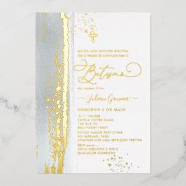 PixDezines H2 Dusty Blue Batismo Real Gold Foil I Folie Uitnodiging