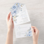 PixDezines H2 Dusty Blue Rozen Hydrangea All In One Uitnodiging (Afscheurbaar)