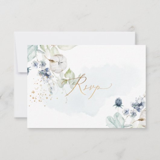 PixDezines H2 Dusty Blue Winter Cotton Cartes RSVP (Dos)