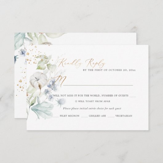 PixDezines H2 Dusty Blue Winter Cotton Cartes RSVP (Devant / Derrière)