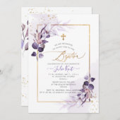 PixDezines H2 Dusty Paars Gum Eucalyptus Baptisme Kaart (Voorkant / Achterkant)