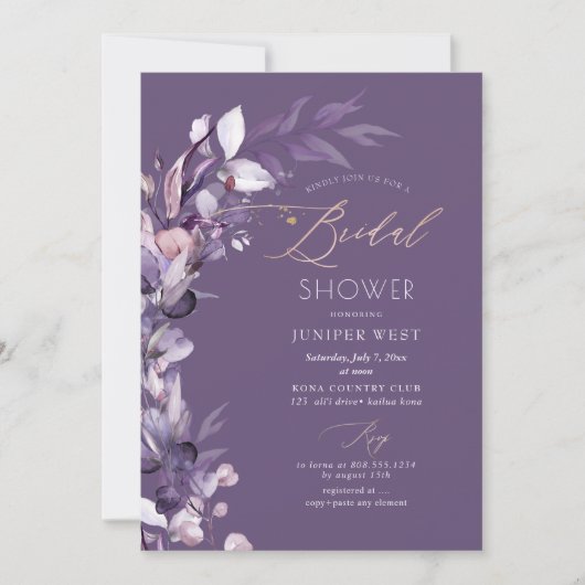 PixDezines H2 Dusty Purple Eucalyptus Invitation (Devant)