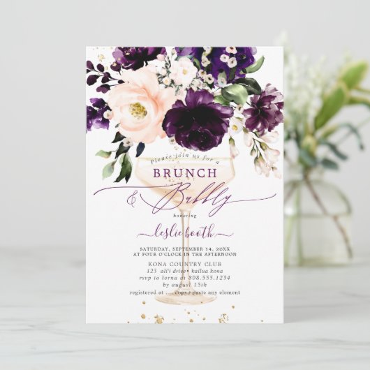 PixDezines H2 Eggplant Peonies Roos BrunchBubble Kaart (Staand voorkant)