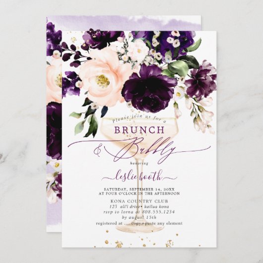 PixDezines H2 Eggplant Peonies Roos BrunchBubble Kaart (Voorkant / Achterkant)