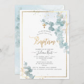 PixDezines H2 Eucalyptus Baptême Invitation (Devant / Derrière)