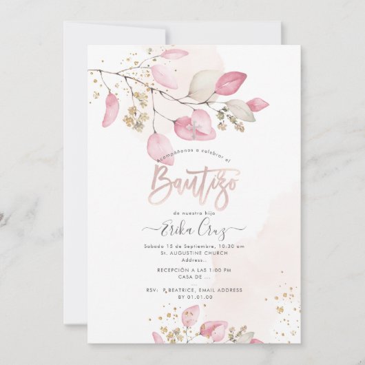 PixDezines H2 Eucalyptus Bautizo Invitation (Devant)