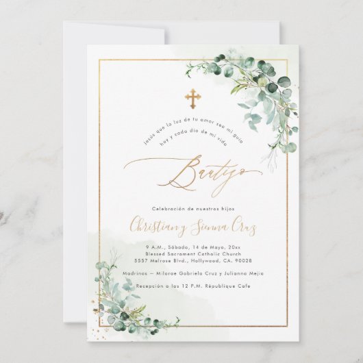 PixDezines H2 Eucalyptus Bautizo Invitation (Devant)