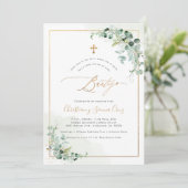 PixDezines H2 Eucalyptus Bautizo Invitation (Debout devant)