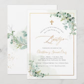 PixDezines H2 Eucalyptus Bautizo Invitation (Devant / Derrière)