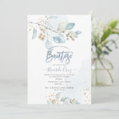 PixDezines H2 Eucalyptus Bautizo Invitation (Debout devant)