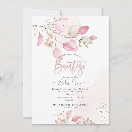 PixDezines H2 Eucalyptus Bautizo Invitation Kaart (Voorkant)