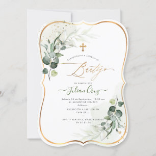 PixDezines H2 Eucalyptus Bautizo Invitation Kaart