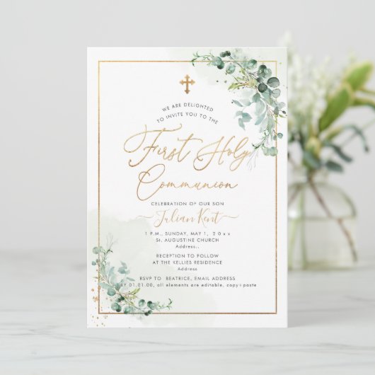 PixDezines H2 Eucalyptus First Heilige Commune Inv Kaart (Staand voorkant)