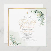 PixDezines H2 Eucalyptus First Heilige Communie Kaart (Voorkant / Achterkant)