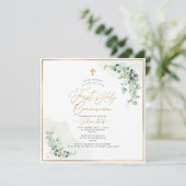 PixDezines H2 Eucalyptus First Heilige Communie Kaart (Staand voorkant)