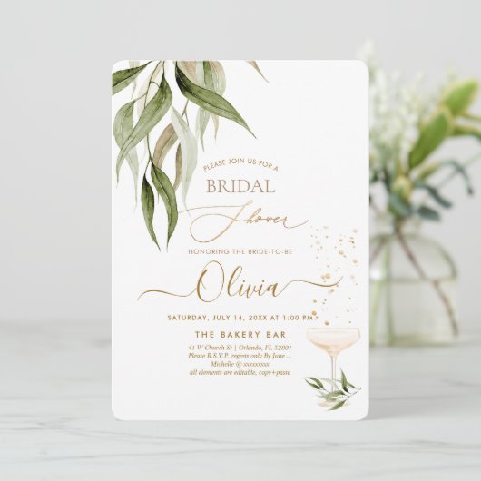 PixDezines H2 Eucalyptus Greenery Vrijgezellenfees Kaart (Staand voorkant)