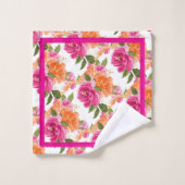 PixDezines H2 Fleurs Roses Orange Rose Chaud (Gant de toilette)