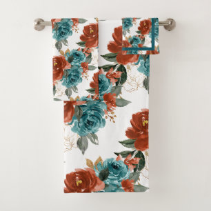 PixDezines H2 Fleurs Teal Rouille Orange Roses