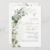 PixDezines H2 Greenery Gum Foliage First Commumen Kaart (Voorkant / Achterkant)