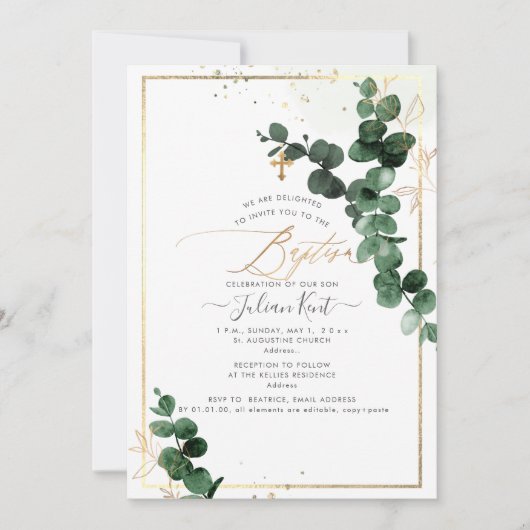 PixDezines H2 Gum Eucalyptus Doopfeest Kaart (Voorkant)