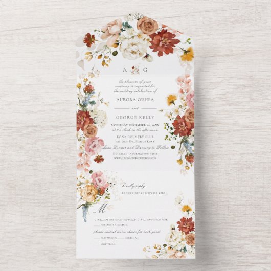 PixDezines H2 Herfst Garden Flowers All In One Uitnodiging (Binnen)