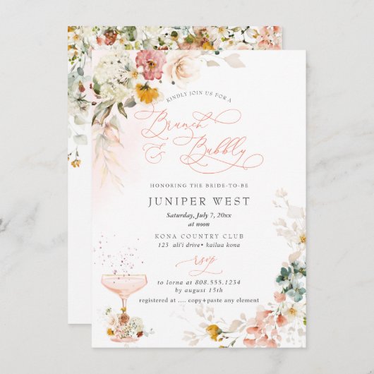 PixDezines H2 Herfst Garden Flowers Brunch Bubble Save The Date (Voorkant / Achterkant)