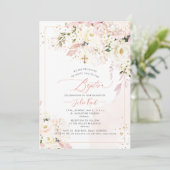 PixDezines H2 Hydrangeas Blush Rozen Baptisme Kaart (Staand voorkant)