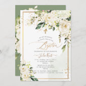 PixDezines H2 Hydrangeas Cream Rozen Baptisme Kaart (Voorkant / Achterkant)