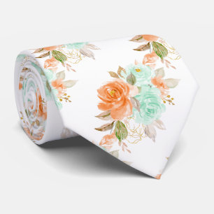 PixDezines H2 Koraal Oranje Groene Rozen Stropdas