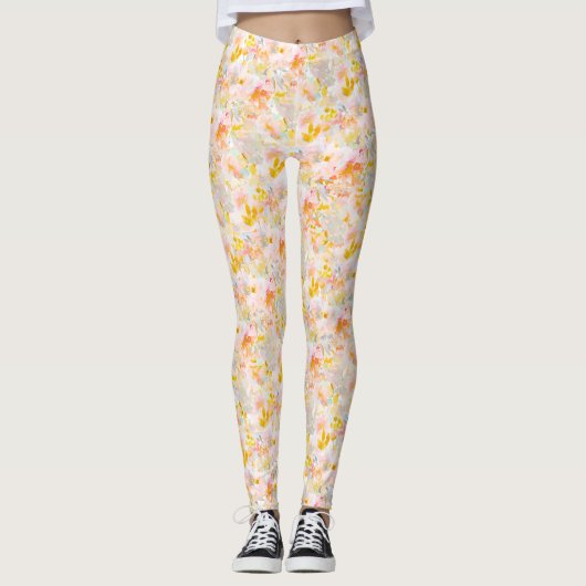 PixDezines H2 Lente Bloemen Blush Mosterd Leggings (Voorkant)