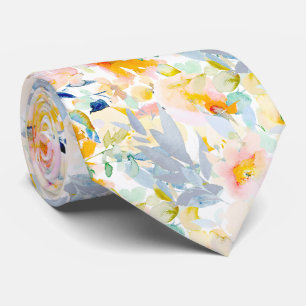 PixDezines H2 Lente Bloemen Blush Stof Blauw Stropdas