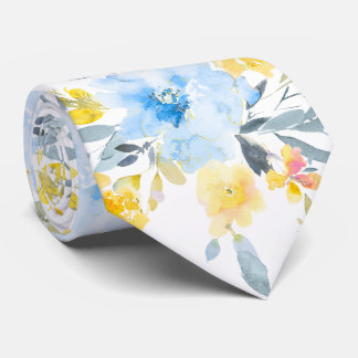 PixDezines H2 Lente Bloemen Geel Blauwe Rozen Stropdas