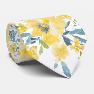 PixDezines H2 Lente Bloemen Geel Blauwe Rozen Stropdas