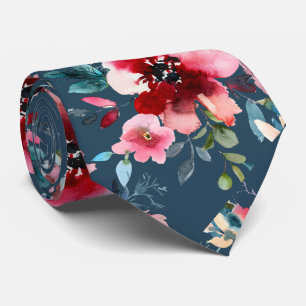 PixDezines H2 Mid Summer Bloemen Burgundy Leisteen Stropdas