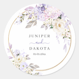 PixDezines H2 Paarse hydrangeas Rozen Ronde Sticker